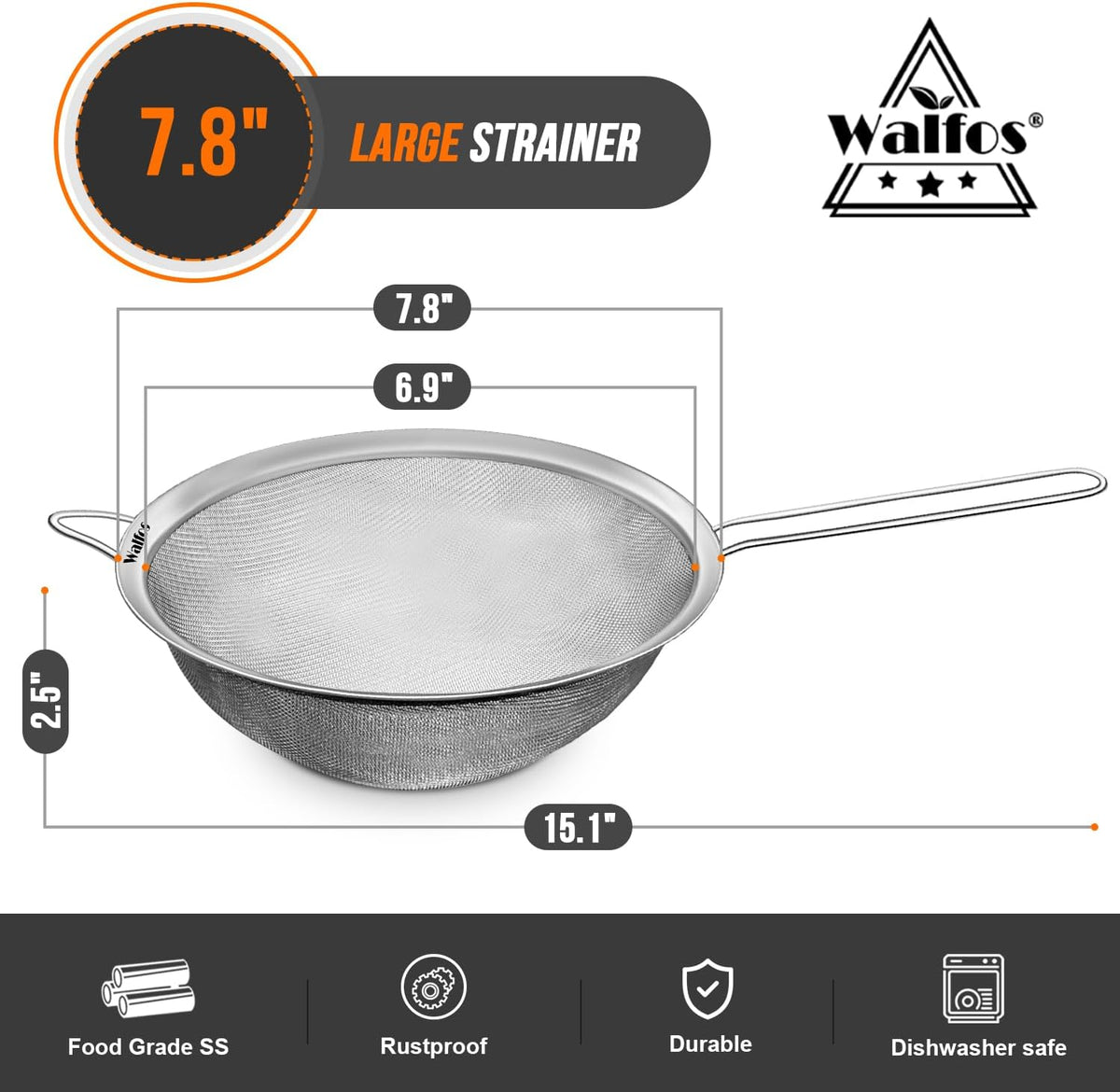 Fine Mesh Strainers Set, Premium Stainless Steel Colanders and Sifters, with Reinforced Frame Sturdy Handle, Perfect for Sift, Strain, Drain Rinse Vegetables, Pastas Tea - 3 Sizes