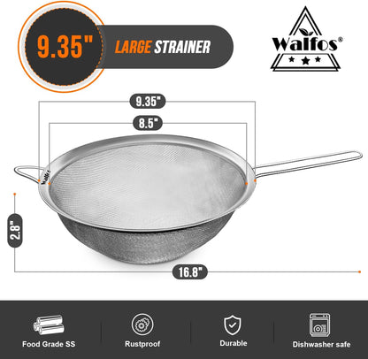 Fine Mesh Strainers Set, Premium Stainless Steel Colanders and Sifters, with Reinforced Frame Sturdy Handle, Perfect for Sift, Strain, Drain Rinse Vegetables, Pastas Tea - 3 Sizes