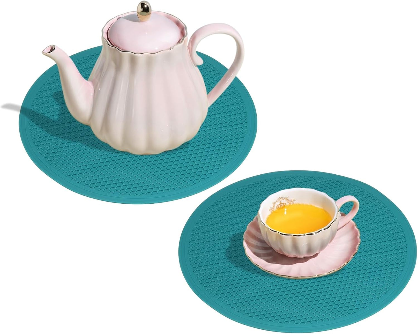 4pcs Silicone Trivet Mats 7.9" Dia Round Non-Slip Silicone Pot Holders for Hot Pots and Pans, Heat Resistant Hot Pads for Kitchen Hot Dishes Table Countertops, Black