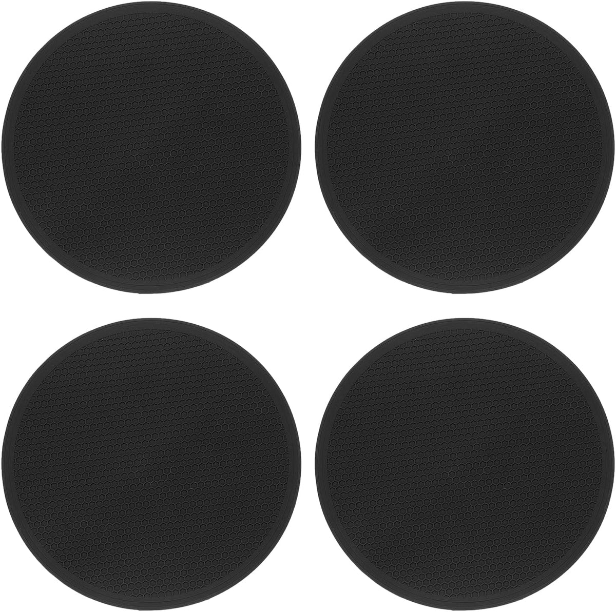 4pcs Silicone Trivet Mats 7.9" Dia Round Non-Slip Silicone Pot Holders for Hot Pots and Pans, Heat Resistant Hot Pads for Kitchen Hot Dishes Table Countertops, Black
