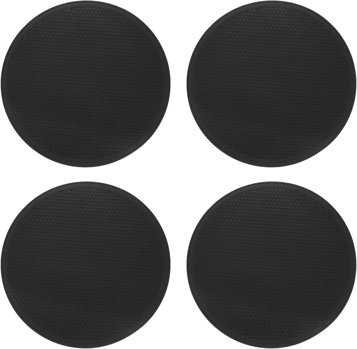 4pcs Silicone Trivet Mats 7.9" Dia Round Non-Slip Silicone Pot Holders for Hot Pots and Pans, Heat Resistant Hot Pads for Kitchen Hot Dishes Table Countertops, Black