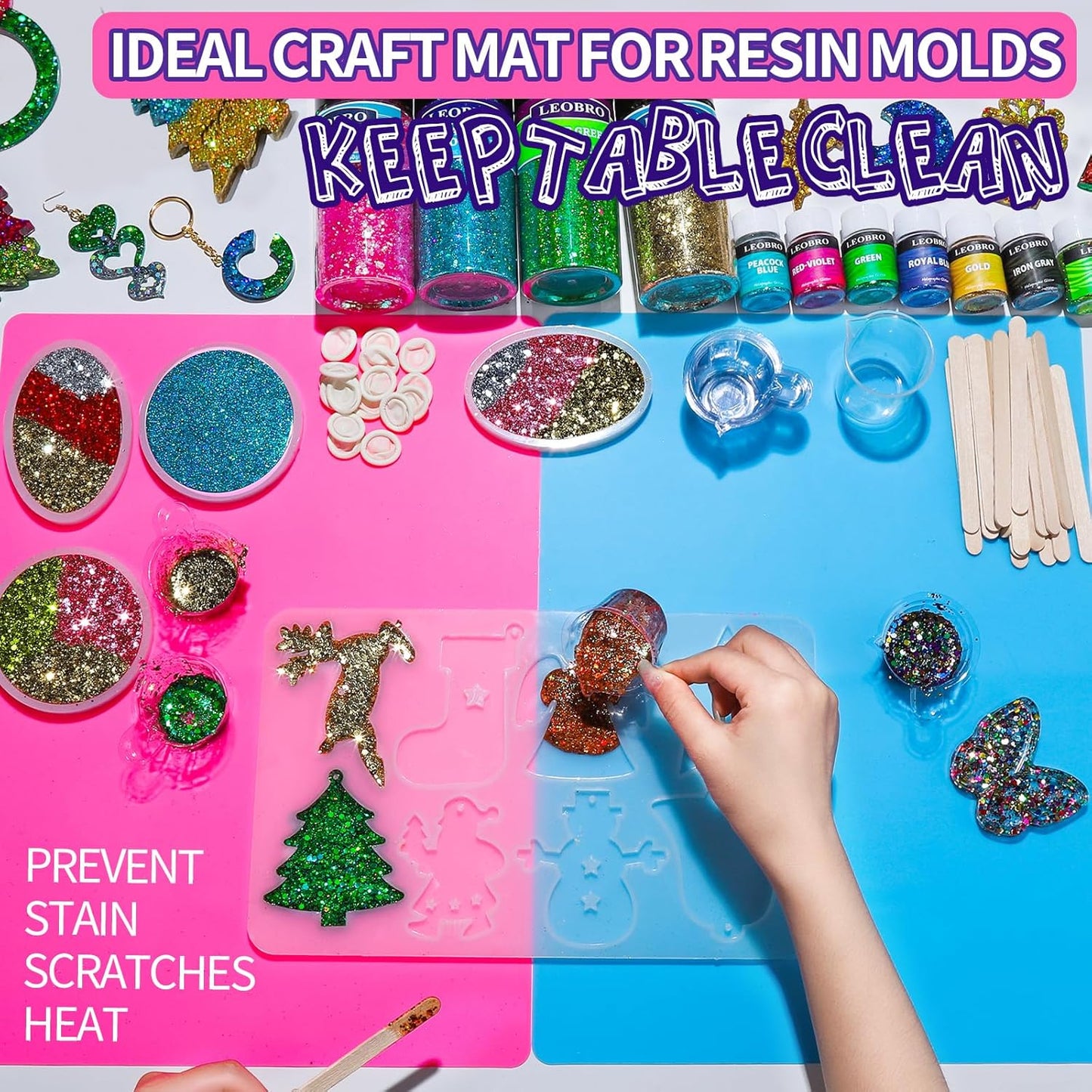 Silicone Mat, Silicone Mats for Crafts, 2pcs Silicone Mat for Jewelry Resin Molds, Silicone Mats for UV Resin Molds, DIY Art Crafts, Hot Pink & Light Purple, 11.69" x 8.26"