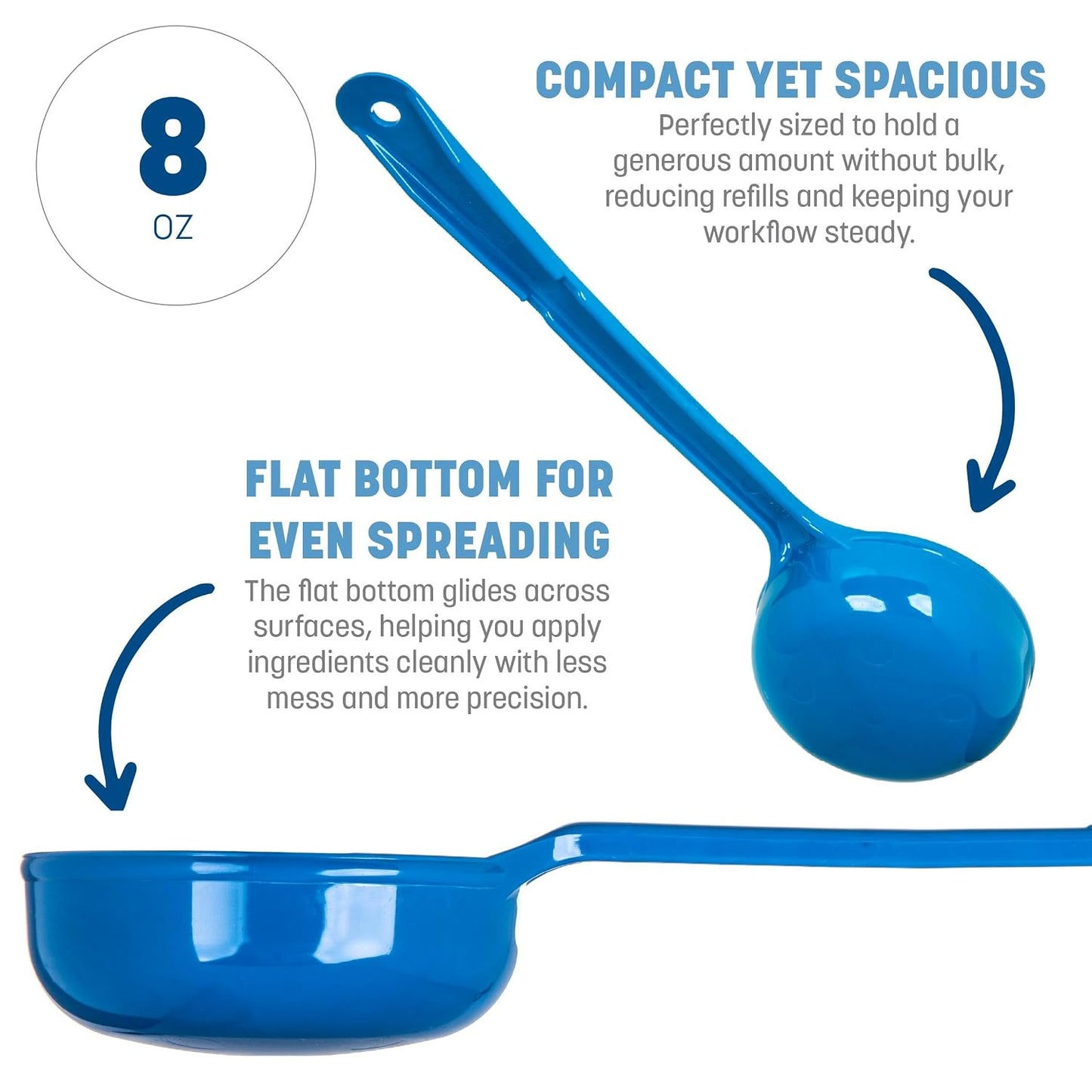 399214 Solid Long Handle Portion Control Spoon, 8 oz, Blue