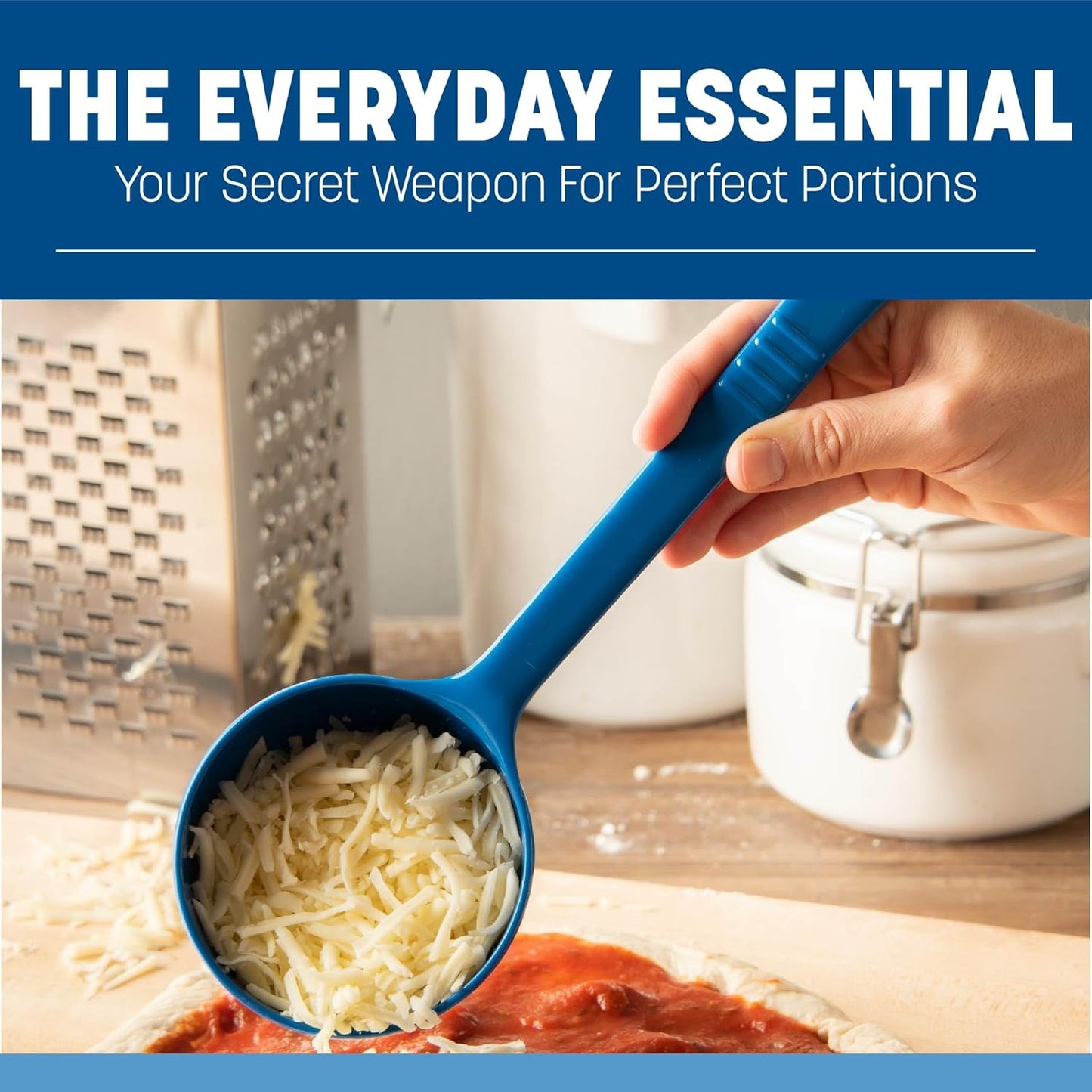 399214 Solid Long Handle Portion Control Spoon, 8 oz, Blue