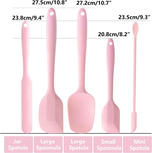 5 Piece Pink Silicone Spatula Set, Heat Resistant Rubber Spatulas Set, Silicone Kitchen Utensils Set Dishwasher Safe for Nonstick Cookware Baking Cooking