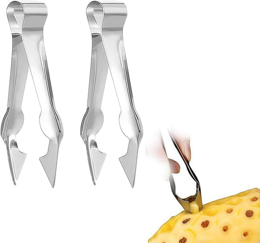 2Pcs Multi-Functional Fruit & Vegetable Stem Remover Clip, Strawberry Huller, Pineapple Eye Remover, Kitchen Gadget, Silver Stainless Steel Handle