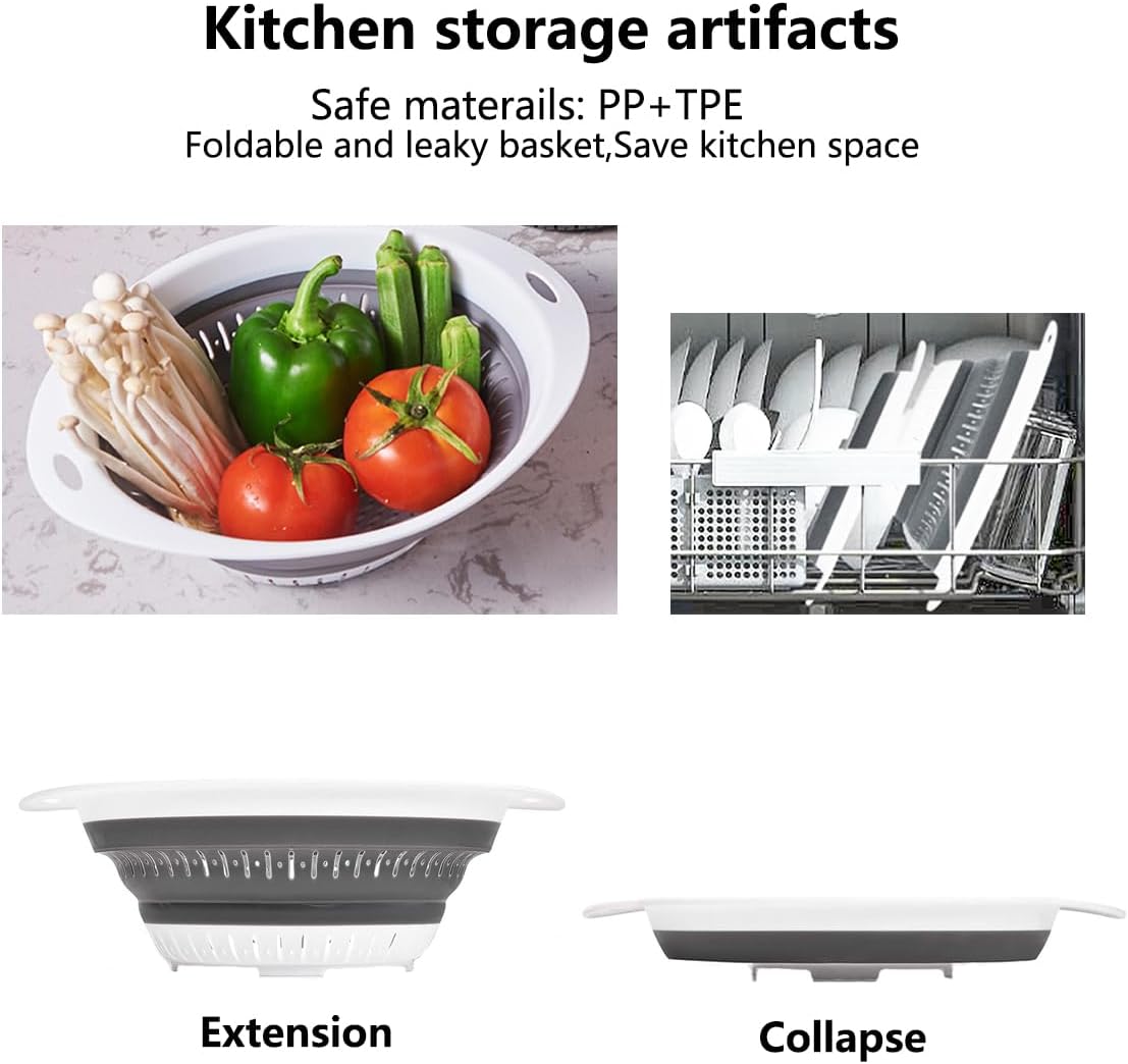 Collapsible Colander and Strainer,Silicone Strainer Colanders & Food Strainers,for Vegetable and Fruit, Kitchen Essentials (3, Green, 1.3L+2.1L+2.5L)