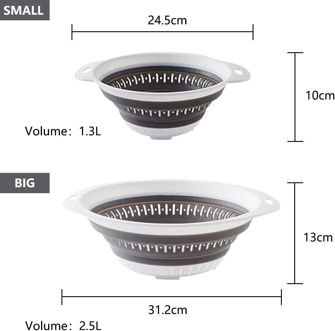 Collapsible Colander and Strainer,Silicone Strainer Colanders & Food Strainers,for Vegetable and Fruit, Kitchen Essentials (3, Green, 1.3L+2.1L+2.5L)
