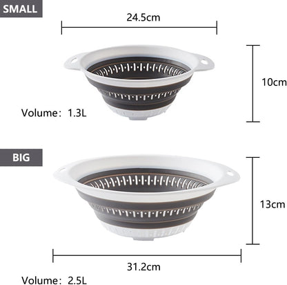Collapsible Colander and Strainer,Silicone Strainer Colanders & Food Strainers,for Vegetable and Fruit, Kitchen Essentials (3, Green, 1.3L+2.1L+2.5L)