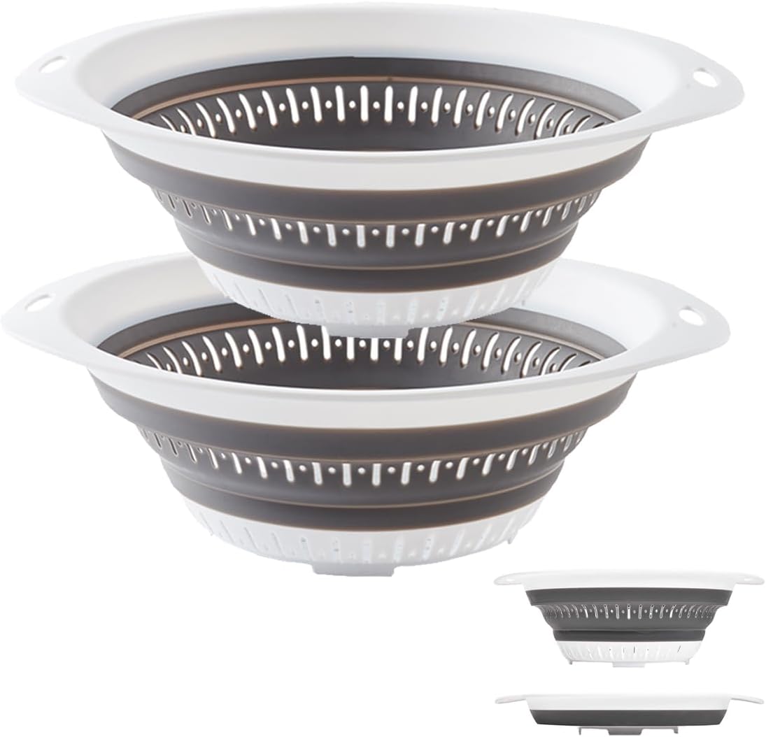 Collapsible Colander and Strainer,Silicone Strainer Colanders & Food Strainers,for Vegetable and Fruit, Kitchen Essentials (3, Green, 1.3L+2.1L+2.5L)