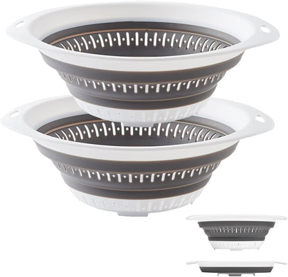 Collapsible Colander and Strainer,Silicone Strainer Colanders & Food Strainers,for Vegetable and Fruit, Kitchen Essentials (3, Green, 1.3L+2.1L+2.5L)