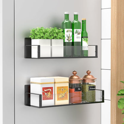 Metal Magnetic Spice Rack for Refrigerator Black, 4 Pack | Magnetic Shelves Heavy Duty for Fridge in Kitchen, Seasoning Storage Organizer, For Oven Washer and Dryer, For Heavier Items