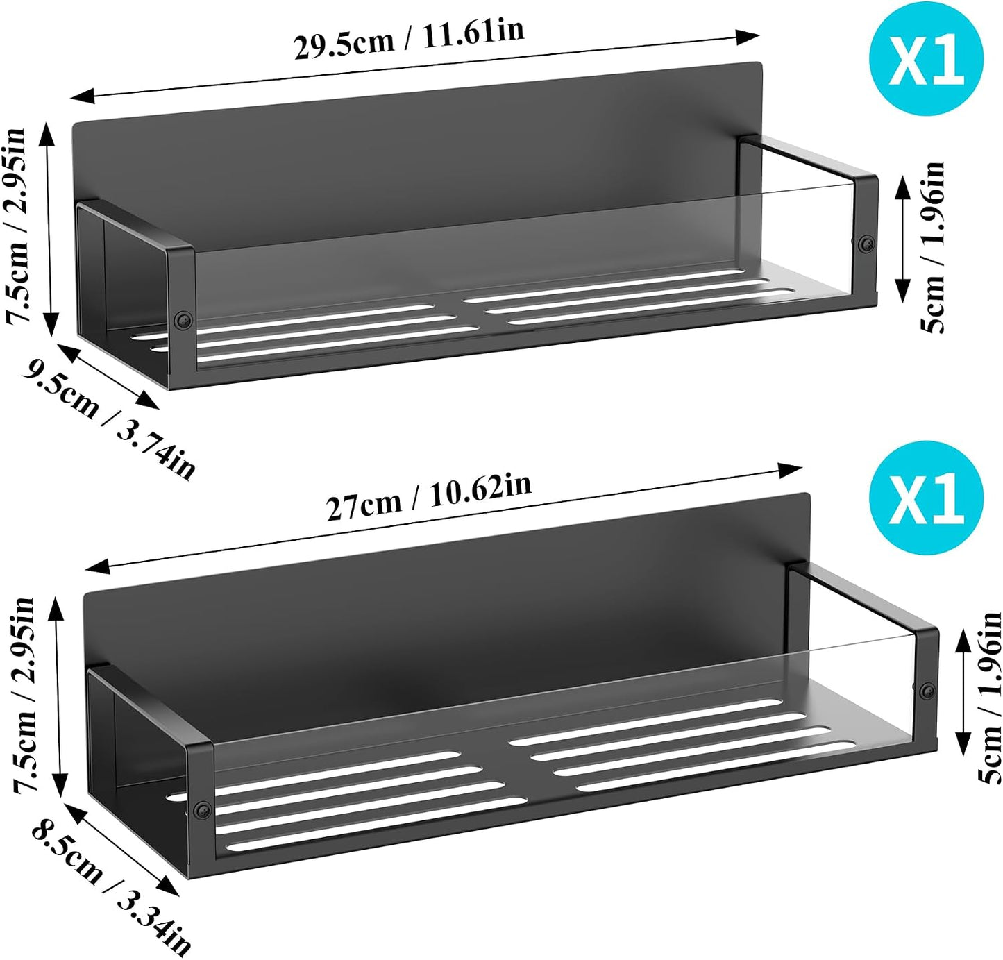 Metal Magnetic Spice Rack for Refrigerator Black, 4 Pack | Magnetic Shelves Heavy Duty for Fridge in Kitchen, Seasoning Storage Organizer, For Oven Washer and Dryer, For Heavier Items