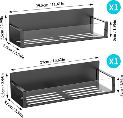 Metal Magnetic Spice Rack for Refrigerator Black, 4 Pack | Magnetic Shelves Heavy Duty for Fridge in Kitchen, Seasoning Storage Organizer, For Oven Washer and Dryer, For Heavier Items