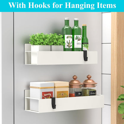 Metal Magnetic Spice Rack for Refrigerator Black, 4 Pack | Magnetic Shelves Heavy Duty for Fridge in Kitchen, Seasoning Storage Organizer, For Oven Washer and Dryer, For Heavier Items