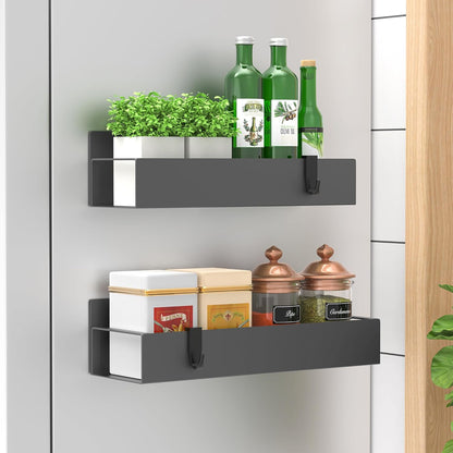 Metal Magnetic Spice Rack for Refrigerator Black, 4 Pack | Magnetic Shelves Heavy Duty for Fridge in Kitchen, Seasoning Storage Organizer, For Oven Washer and Dryer, For Heavier Items
