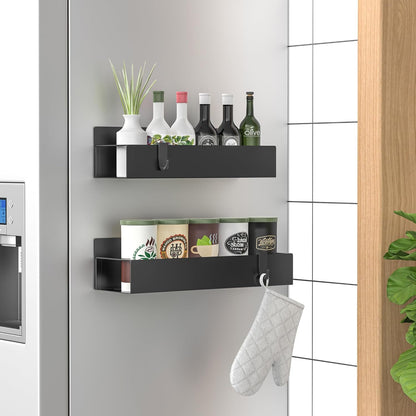 Metal Magnetic Spice Rack for Refrigerator Black, 4 Pack | Magnetic Shelves Heavy Duty for Fridge in Kitchen, Seasoning Storage Organizer, For Oven Washer and Dryer, For Heavier Items