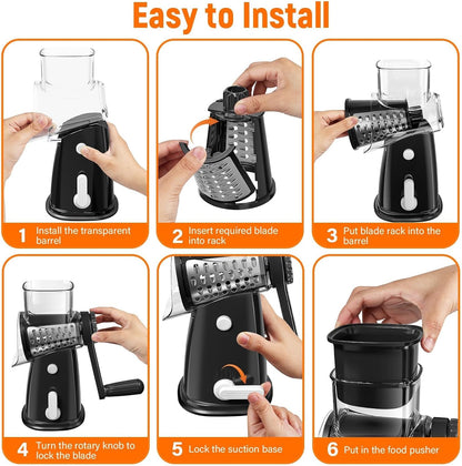 Rotary Cheese Grater Hand Crank, 5-in-1 Vegetable Chopper Spiralizer Slicer