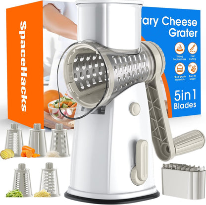 Rotary Cheese Grater Hand Crank, 5-in-1 Vegetable Chopper Spiralizer Slicer