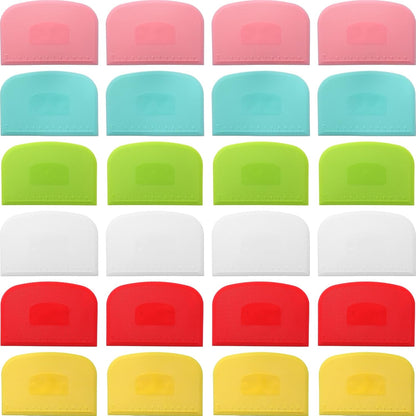 24 Pcs Plastic Bench Scraper with Scale Flexible Dough Multipurpose Cake Cutter Pizza Dough Spatula Food Scraper Tool Gift for Bread Pastry Fondant Icing, 6 Colors