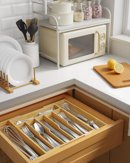 Silverware Organizer, Bamboo Kitchen Drawer Tray, Natural, Large | Expandable Drawer Kitchen Organizer, Cooking Utensils & Cutlery, Sturdy & Thickened Design, Storage Solution