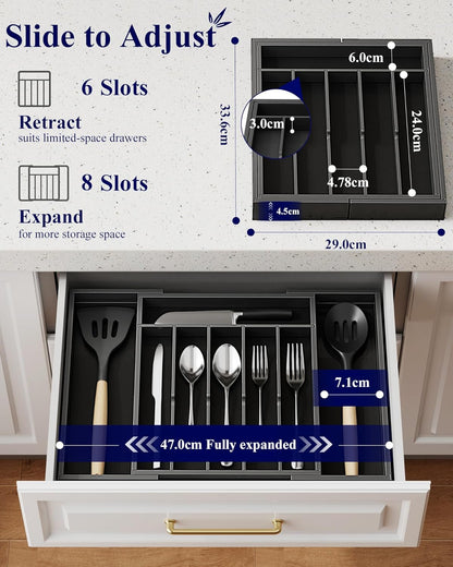 Silverware Organizer, Bamboo Kitchen Drawer Tray, Natural, Large | Expandable Drawer Kitchen Organizer, Cooking Utensils & Cutlery, Sturdy & Thickened Design, Storage Solution