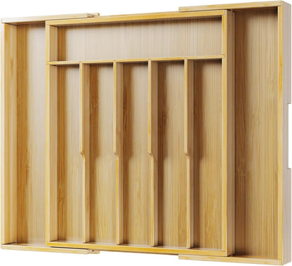 Silverware Organizer, Bamboo Kitchen Drawer Tray, Natural, Large | Expandable Drawer Kitchen Organizer, Cooking Utensils & Cutlery, Sturdy & Thickened Design, Storage Solution