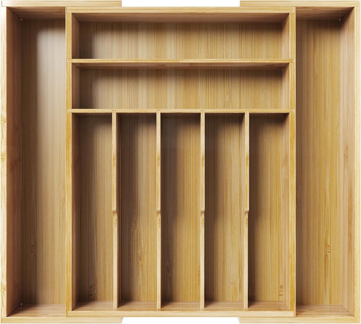 Silverware Organizer, Bamboo Kitchen Drawer Tray, Natural, Large | Expandable Drawer Kitchen Organizer, Cooking Utensils & Cutlery, Sturdy & Thickened Design, Storage Solution