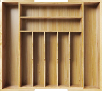 Silverware Organizer, Bamboo Kitchen Drawer Tray, Natural, Large | Expandable Drawer Kitchen Organizer, Cooking Utensils & Cutlery, Sturdy & Thickened Design, Storage Solution