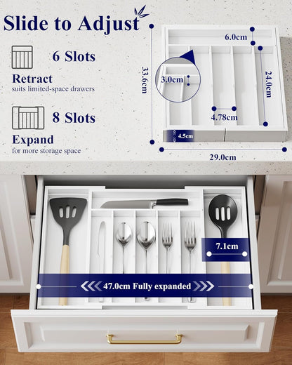 Silverware Organizer, Bamboo Kitchen Drawer Tray, Natural, Large | Expandable Drawer Kitchen Organizer, Cooking Utensils & Cutlery, Sturdy & Thickened Design, Storage Solution
