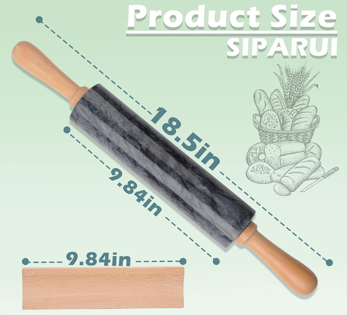 Marble Rolling Pin with Wooden Cradle Thick Handle Set for Baking,18.5 inch Premium Quality Polished Roller for Pizza Dough,Fondant,Pie Crust,Non-Stick Surface Easy to Clean(White)