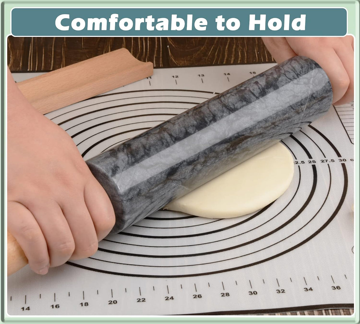 Marble Rolling Pin with Wooden Cradle Thick Handle Set for Baking,18.5 inch Premium Quality Polished Roller for Pizza Dough,Fondant,Pie Crust,Non-Stick Surface Easy to Clean(White)