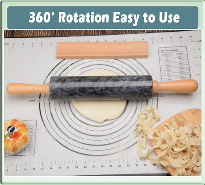 Marble Rolling Pin with Wooden Cradle Thick Handle Set for Baking,18.5 inch Premium Quality Polished Roller for Pizza Dough,Fondant,Pie Crust,Non-Stick Surface Easy to Clean(White)