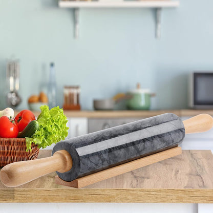 Marble Rolling Pin with Wooden Cradle Thick Handle Set for Baking,18.5 inch Premium Quality Polished Roller for Pizza Dough,Fondant,Pie Crust,Non-Stick Surface Easy to Clean(White)