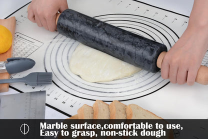 Marble Rolling Pin with Wooden Cradle Thick Handle Set for Baking,18.5 inch Premium Quality Polished Roller for Pizza Dough,Fondant,Pie Crust,Non-Stick Surface Easy to Clean(White)