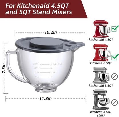 Glass Bowl for KitchenAid 4.5-5 Quart Tilt-Head Stand Mixer,Replacement with KitchenAid Artisan Mixer Glass Bowl | Glass Mixing Bowl for KitchenAid Artisan Mixer