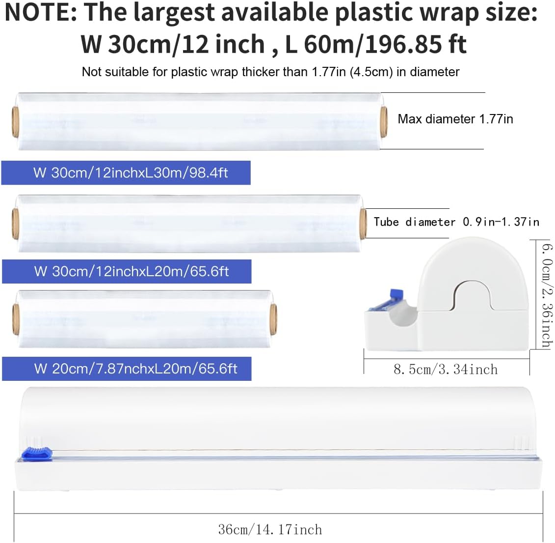 Refillable Plastic Wrap Dispenser with Slide Cutter, cling wrap with slide cutter for 250ft Tin Aluminum Foil Dispenser