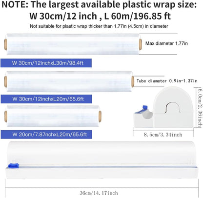 Refillable Plastic Wrap Dispenser with Slide Cutter, cling wrap with slide cutter for 250ft Tin Aluminum Foil Dispenser