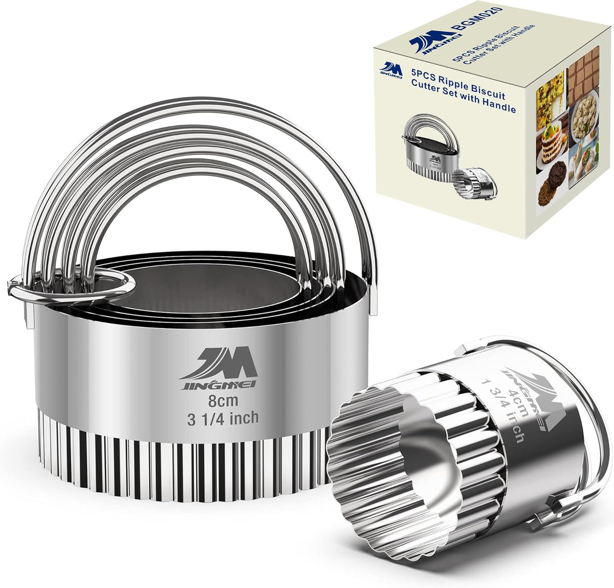 5 Pieces Circle Biscuit Cutter,Professional Stainless Steel Round Cookies Mold Tool with Handle for Baking GIFT Package