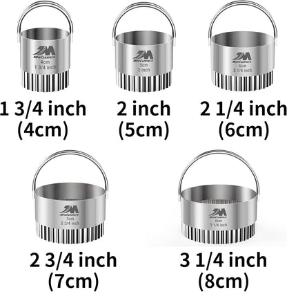 5 Pieces Circle Biscuit Cutter,Professional Stainless Steel Round Cookies Mold Tool with Handle for Baking GIFT Package