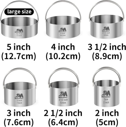 5 Pieces Circle Biscuit Cutter,Professional Stainless Steel Round Cookies Mold Tool with Handle for Baking GIFT Package