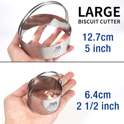 5 Pieces Circle Biscuit Cutter,Professional Stainless Steel Round Cookies Mold Tool with Handle for Baking GIFT Package