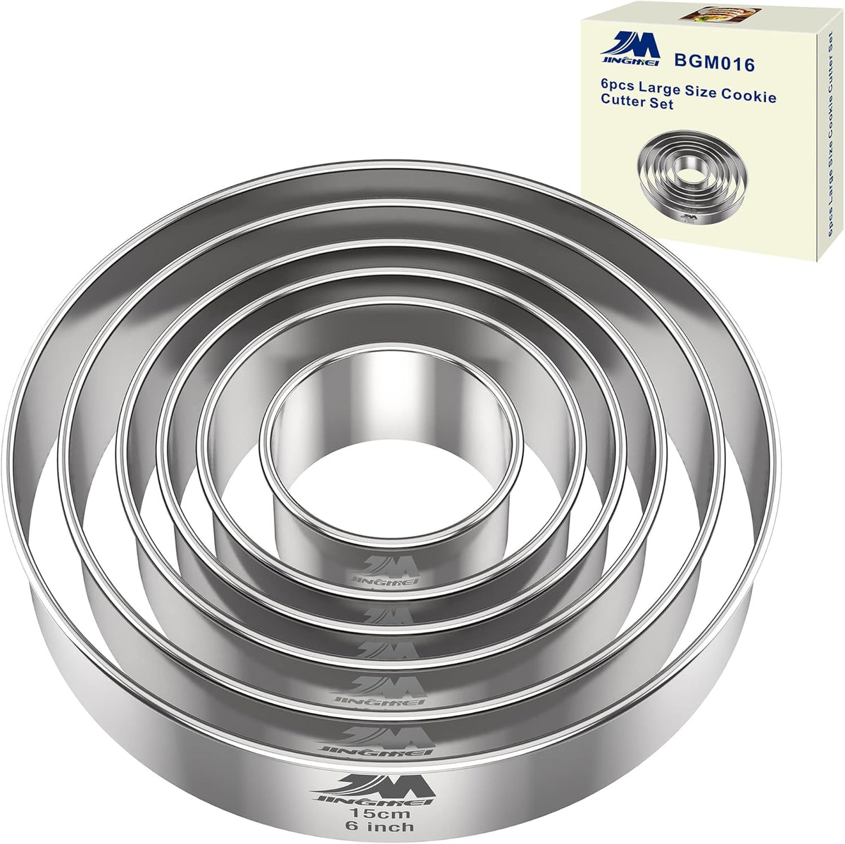 5 Pieces Circle Biscuit Cutter,Professional Stainless Steel Round Cookies Mold Tool with Handle for Baking GIFT Package