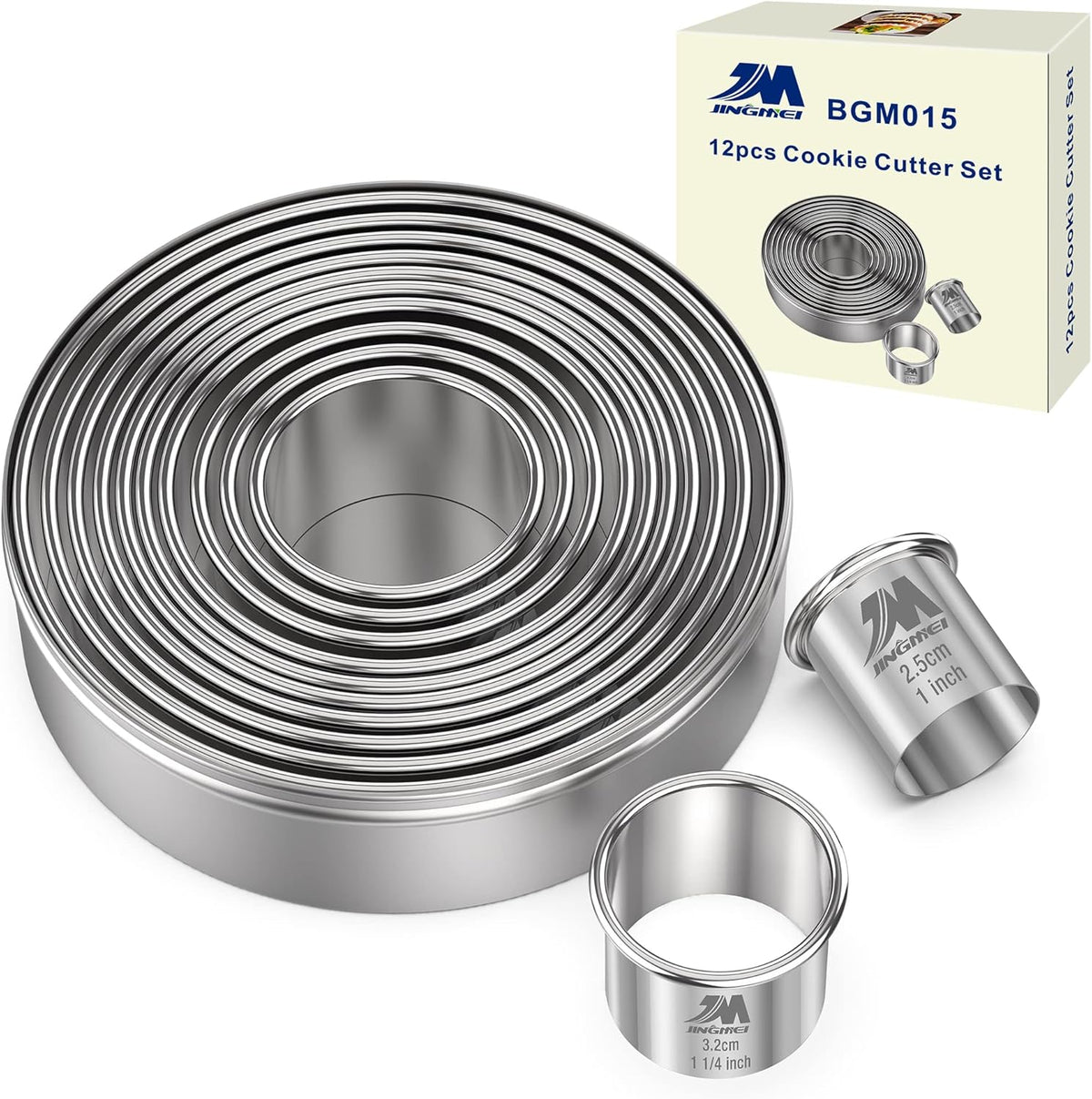 5 Pieces Circle Biscuit Cutter,Professional Stainless Steel Round Cookies Mold Tool with Handle for Baking GIFT Package