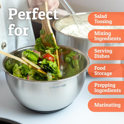 Premium Mixing Bowls With Lids Set, Airtight Lids, Thicker Stainless Steel, Non-Slip Base, 5 Nesting Steel Bowls for Kitchen, Large Prep Metal Bowl Set 1.5/2/3/4/5 Qt, Black