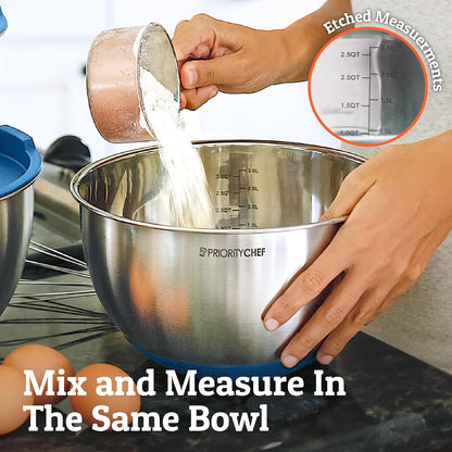 Premium Mixing Bowls With Lids Set, Airtight Lids, Thicker Stainless Steel, Non-Slip Base, 5 Nesting Steel Bowls for Kitchen, Large Prep Metal Bowl Set 1.5/2/3/4/5 Qt, Black