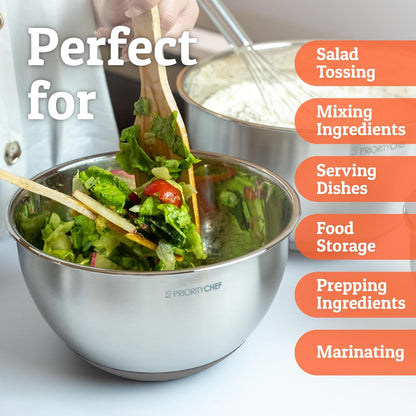 Premium Mixing Bowls With Lids Set, Airtight Lids, Thicker Stainless Steel, Non-Slip Base, 5 Nesting Steel Bowls for Kitchen, Large Prep Metal Bowl Set 1.5/2/3/4/5 Qt, Black
