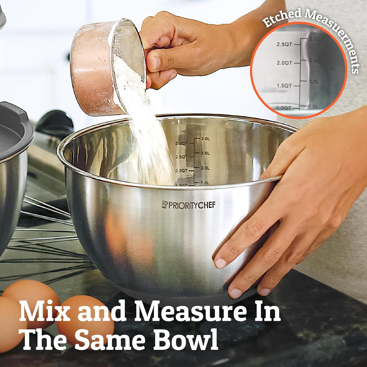Premium Mixing Bowls With Lids Set, Airtight Lids, Thicker Stainless Steel, Non-Slip Base, 5 Nesting Steel Bowls for Kitchen, Large Prep Metal Bowl Set 1.5/2/3/4/5 Qt, Black
