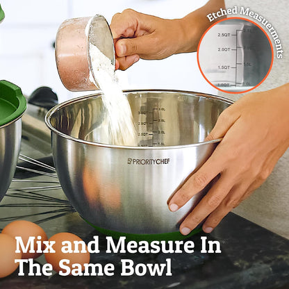 Premium Mixing Bowls With Lids Set, Airtight Lids, Thicker Stainless Steel, Non-Slip Base, 5 Nesting Steel Bowls for Kitchen, Large Prep Metal Bowl Set 1.5/2/3/4/5 Qt, Black
