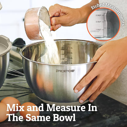 Premium Mixing Bowls With Lids Set, Airtight Lids, Thicker Stainless Steel, Non-Slip Base, 5 Nesting Steel Bowls for Kitchen, Large Prep Metal Bowl Set 1.5/2/3/4/5 Qt, Black